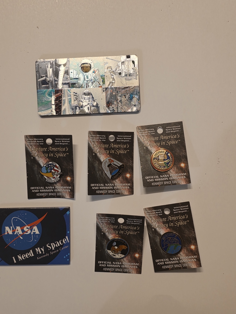 Collectible Space Pins and Stickers - Blue and Silver